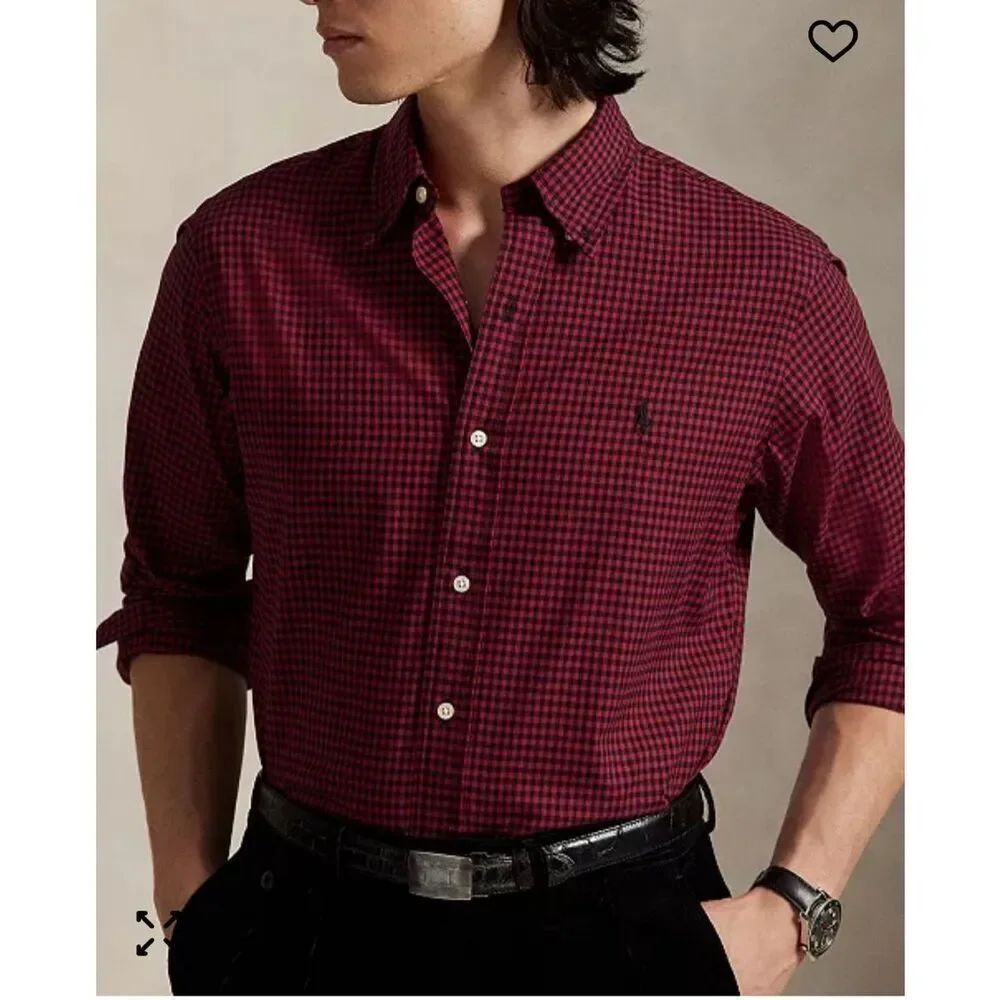 Ralph Lauren Button Down Red and Navy Gingham Classic size L Shirt Cotton